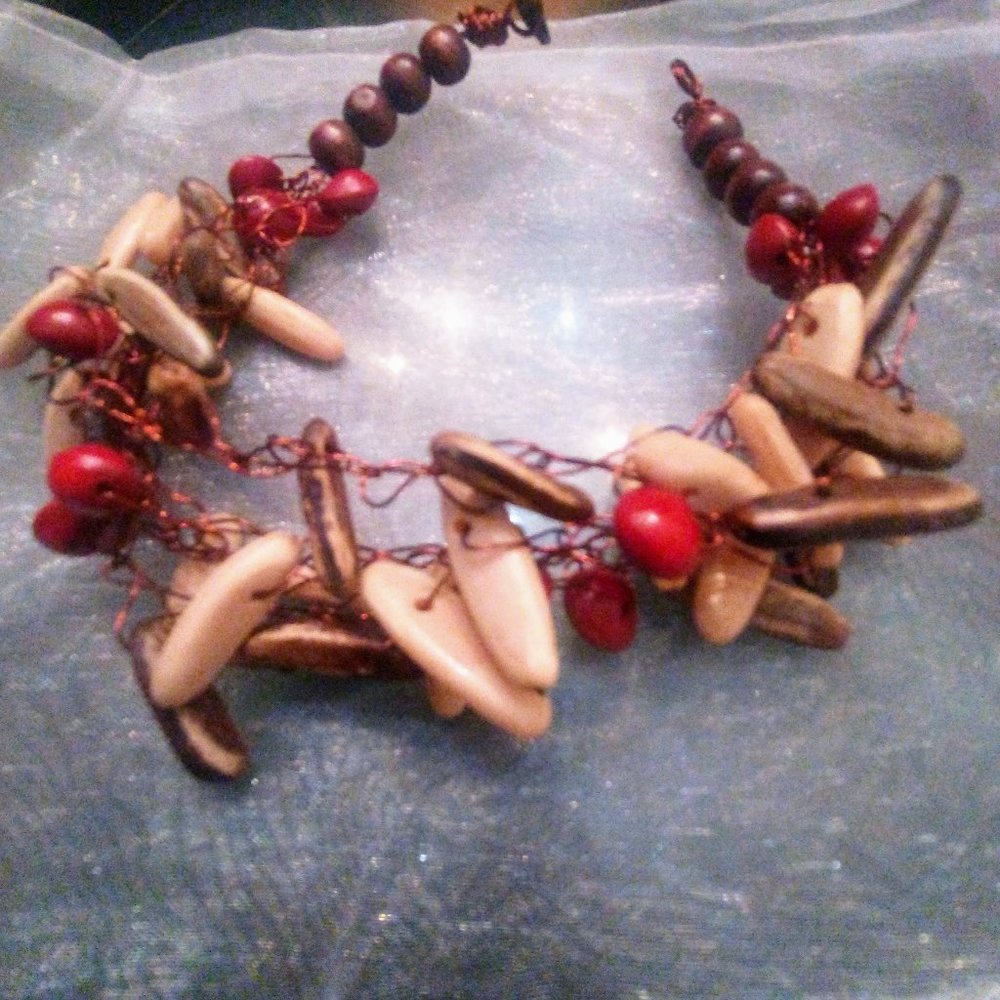 Handcrafted Bead and Wire 4 Strand Bracelet in Reds and Browns NEW